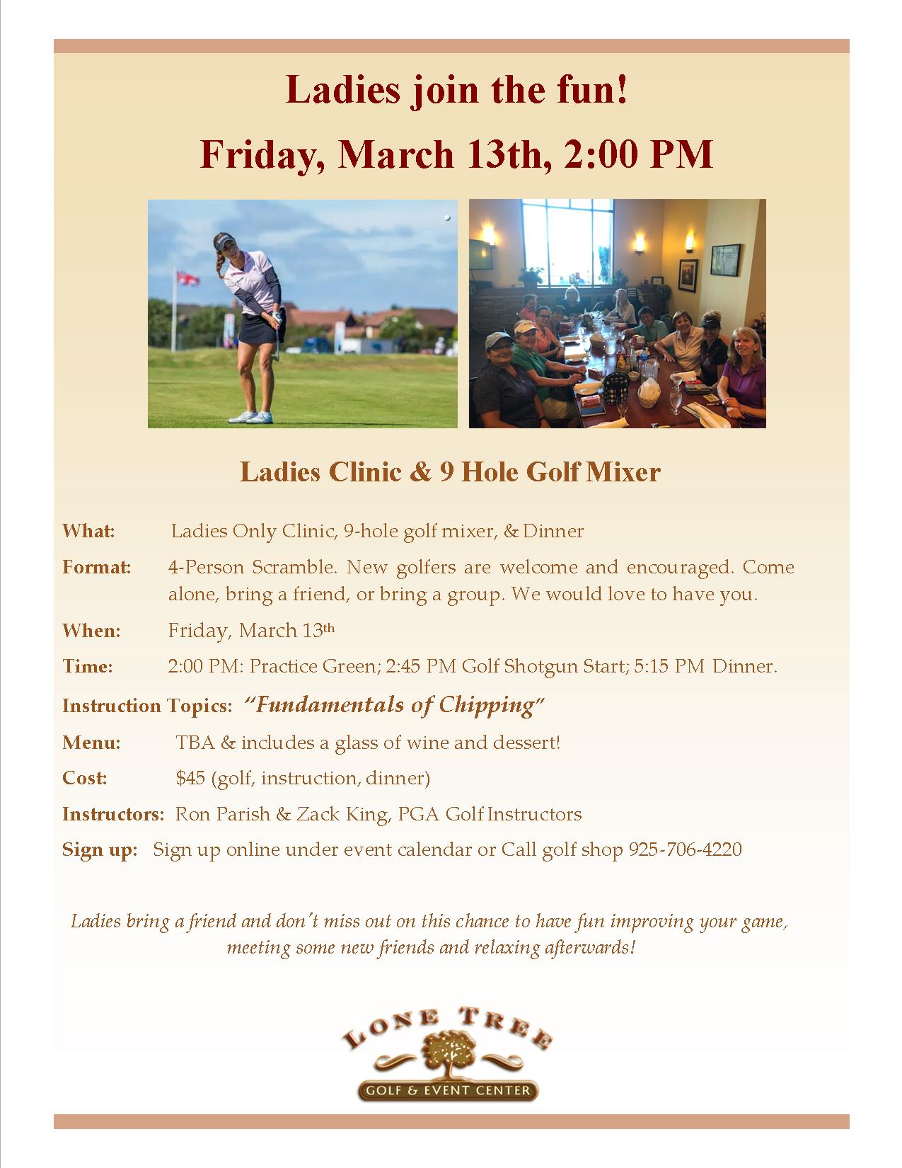 Ladies Clinic 9 holes and Dinner March 13 2020 pub