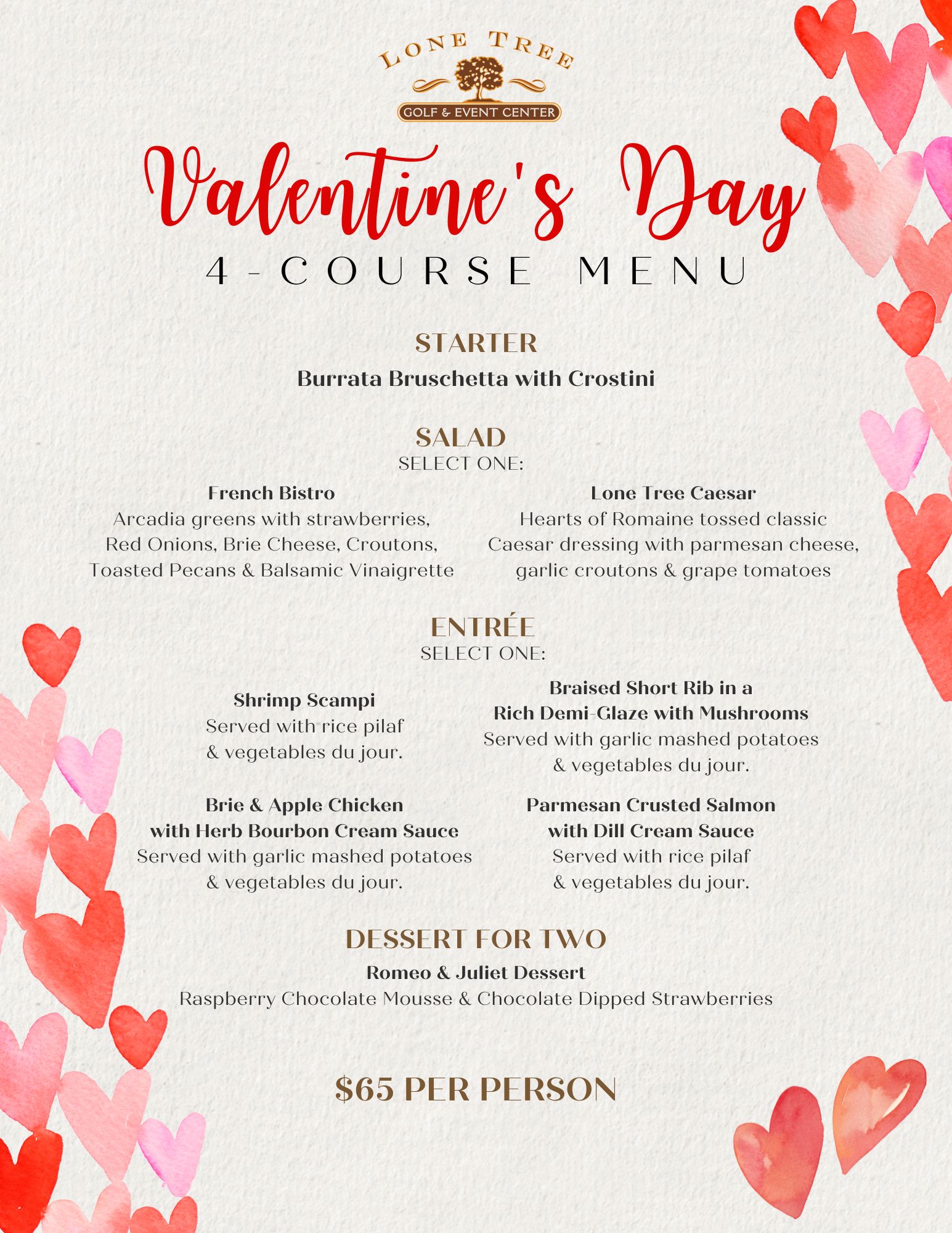 2023 Valentine Prix Fixe Menu
