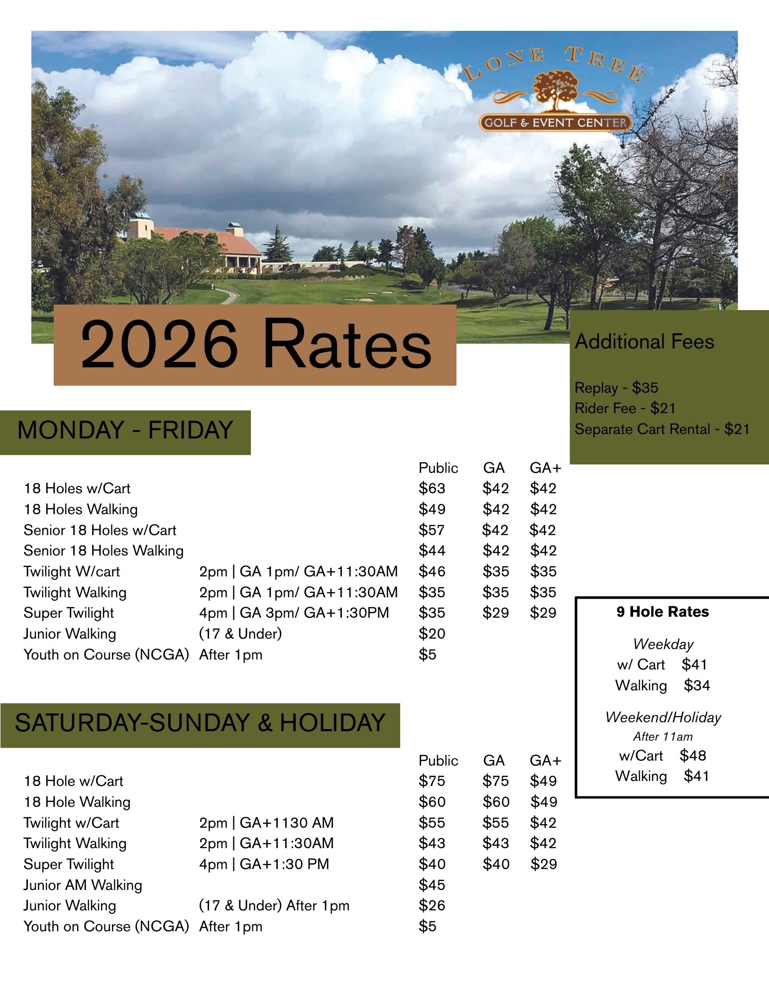 2026 Rate Sheet