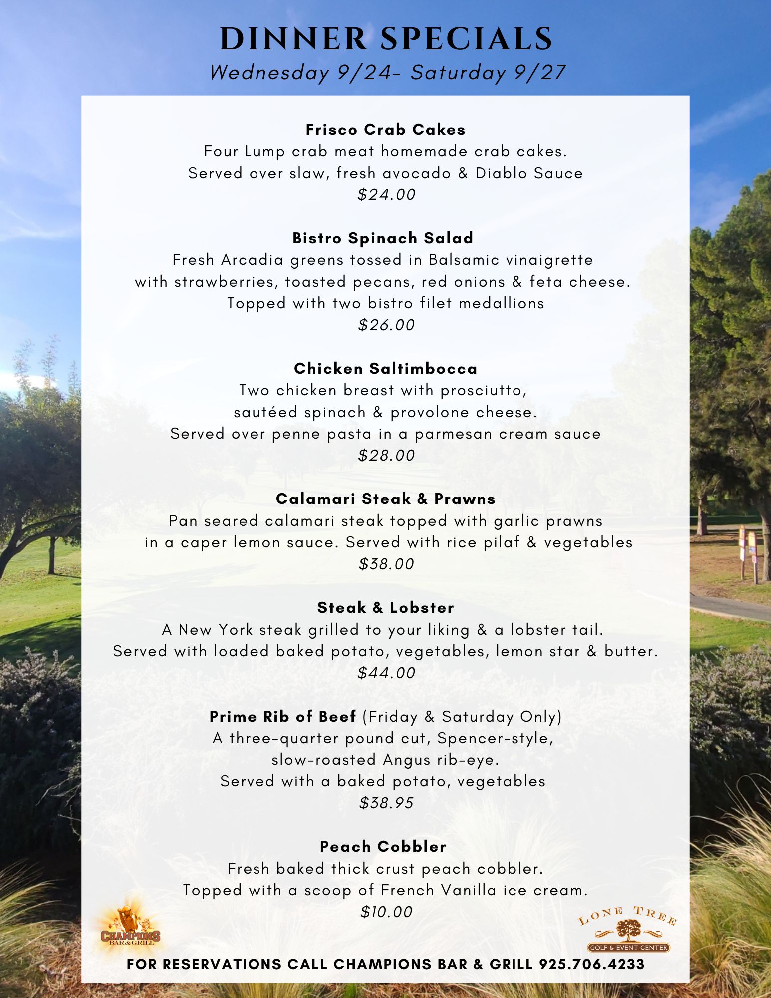  Dinner Specials 924 927 1